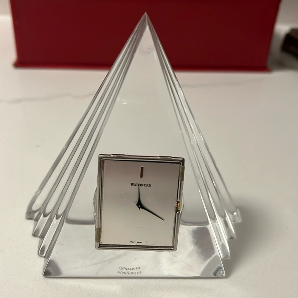 Waterford Crystal Triangle Pyramid Mantle Desk Clock